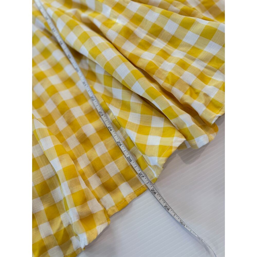 AQUA Butter Yellow Gingham Tie Shoulder Mini Dress S Cottagecore Picniccore - Picture 14 of 16
